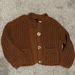 Zara Chunky Brown Knit Cardigan with Gold Buttons